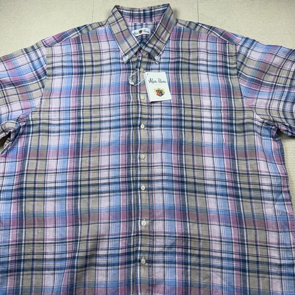 Alan Paine Men's 2XL 100% Linen Short Sleeve Button Down Plaid Breathable Casual - Picture 5 of 11
